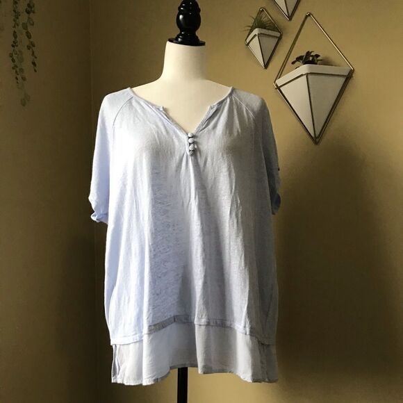 Light Blue Short Sleeved Linen Top - Picture 2 of 7
